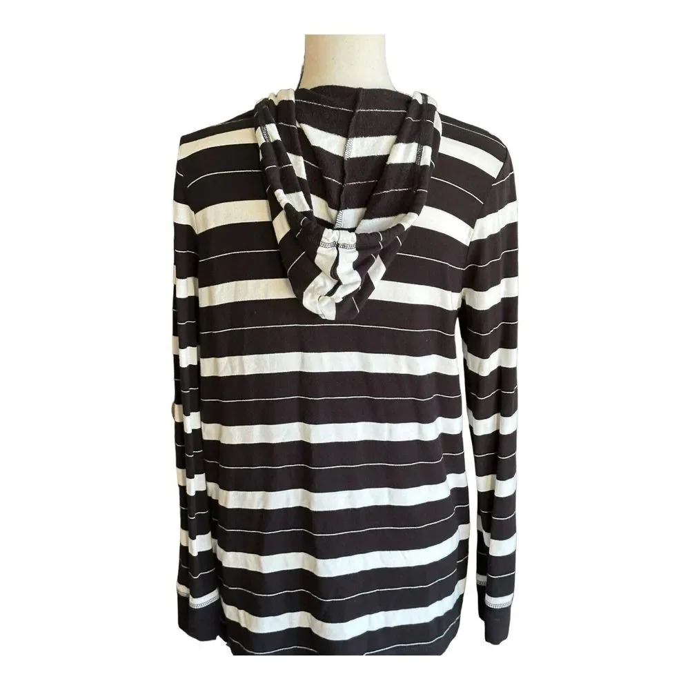 Michael Kors Womens‎ long sleeve hood cardigan black white Small viscose stretch